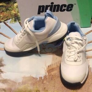 PRINCE cross court tennis shoes white and blue